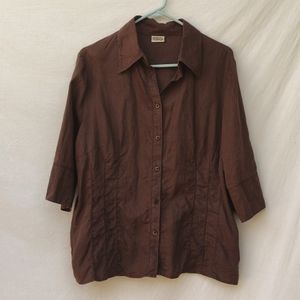 Yessica Brown Linen Button-up Top - 16